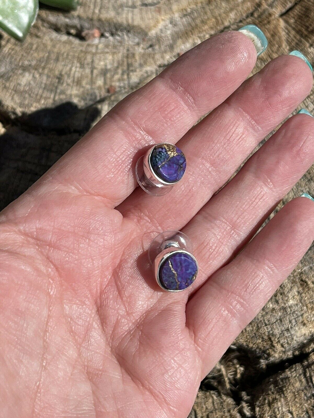 Handcrafted Sterling Silver Purple Dream Post Earrings Signed