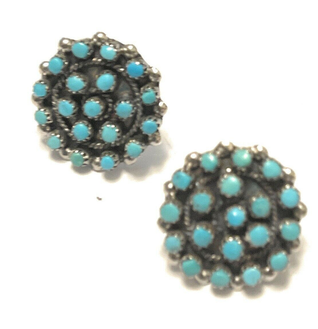 Handcrafted Sterling Silver & Turquoise Cluster Stud Earrings Signed LW
