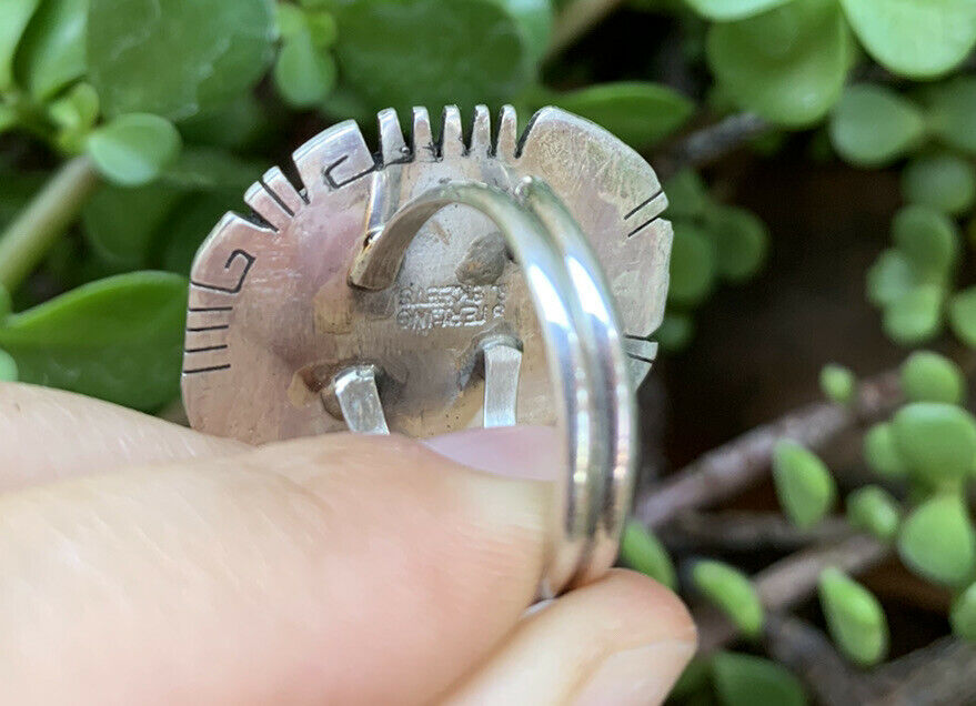Handcrafted Kingman Turquoise Stamped Sterling Silver  Signed Statement Ring
