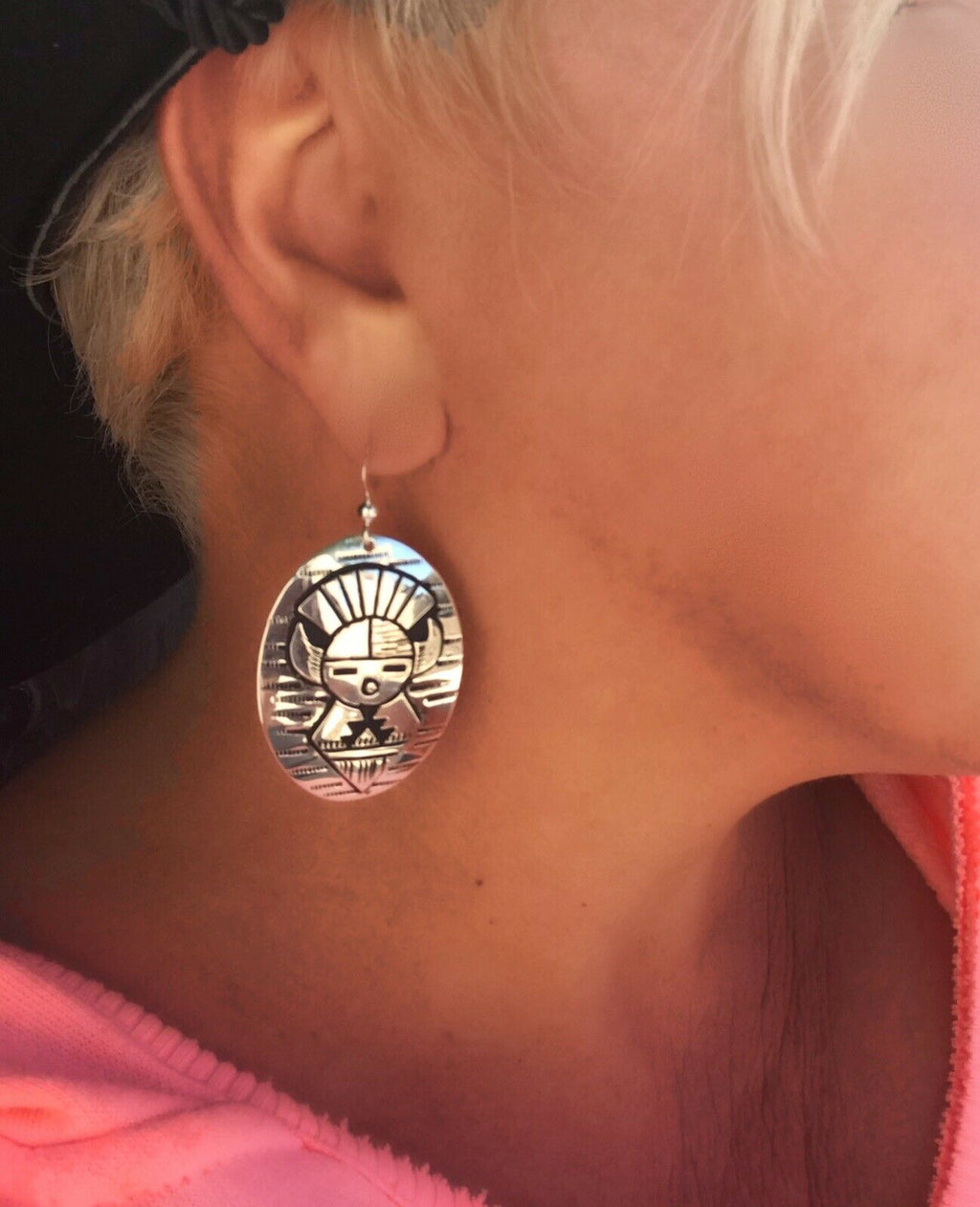 Handcrafted Sterling Silver Etched Hand Stamped Dangle Earrings