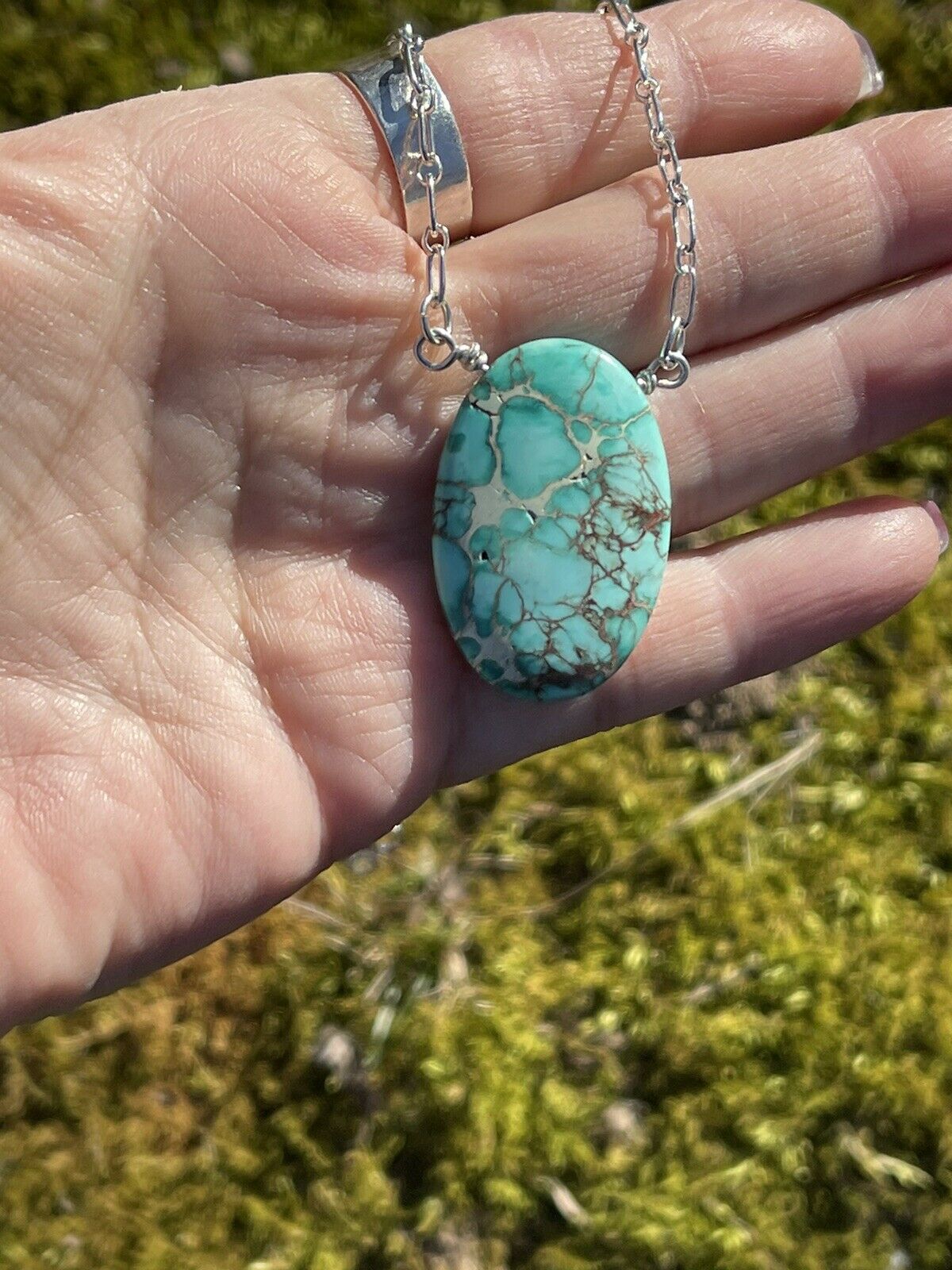 Handcrafted Kingman Turquoise & Sterling Silver Oval Necklace