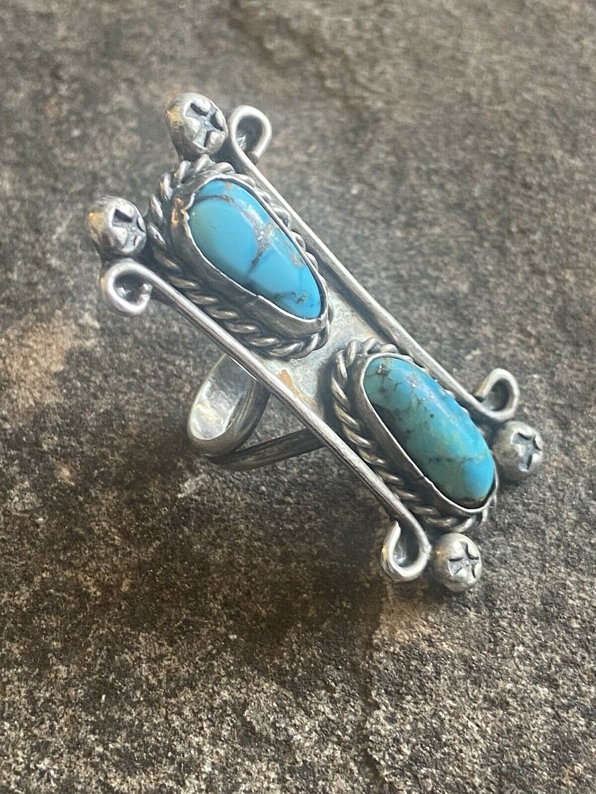Handcrafted Turquoise & Sterling Silver Ring Sz 5.5