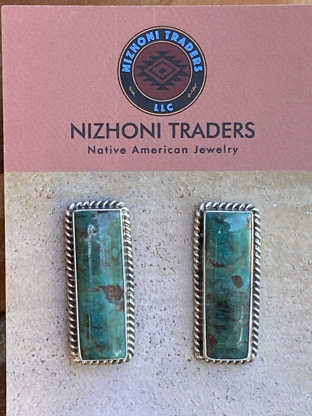 Handcrafted Sterling & Turquoise Rectangle Stud Post Earrings Signed