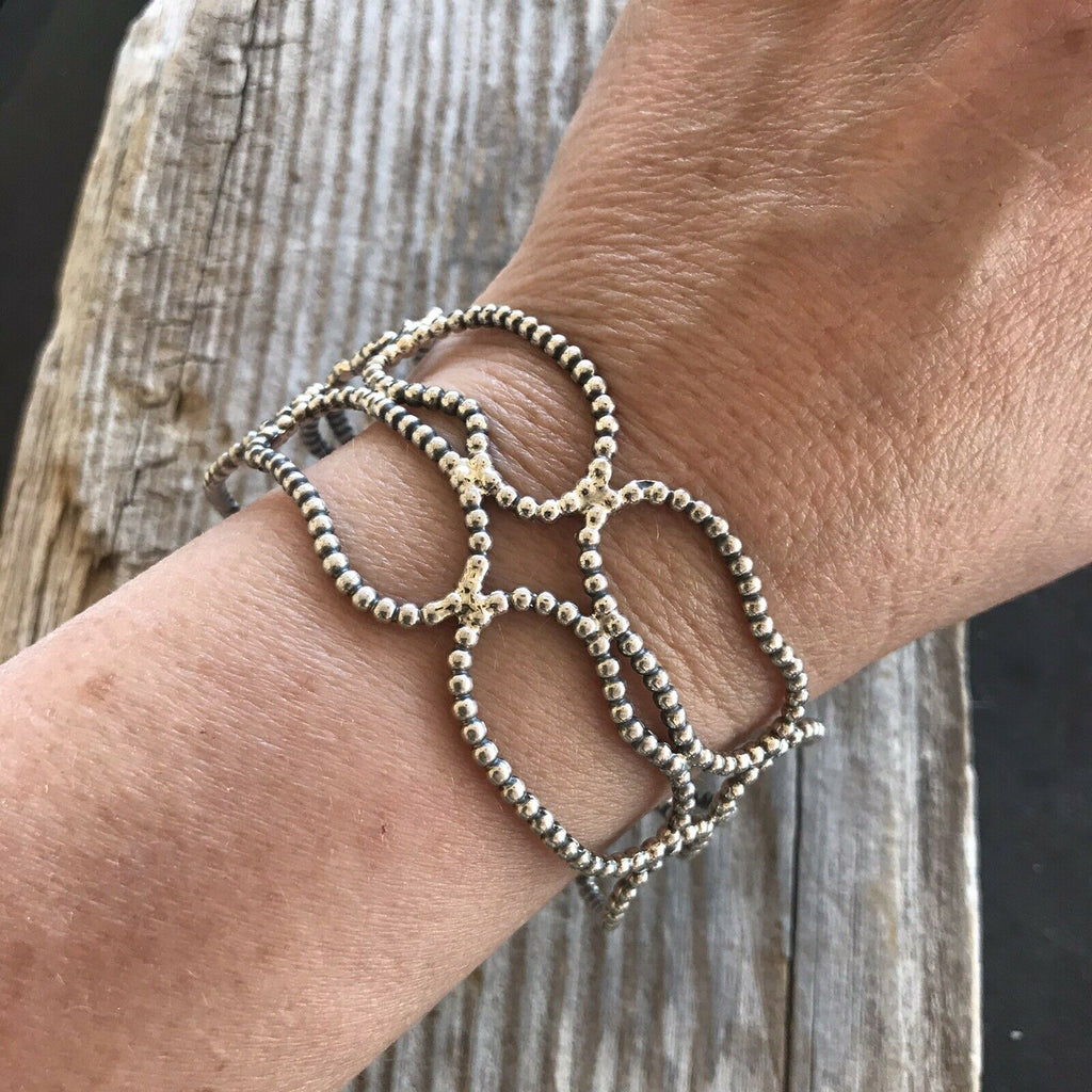 Handcrafted Bead Sterling Silver Bracelet Cuff