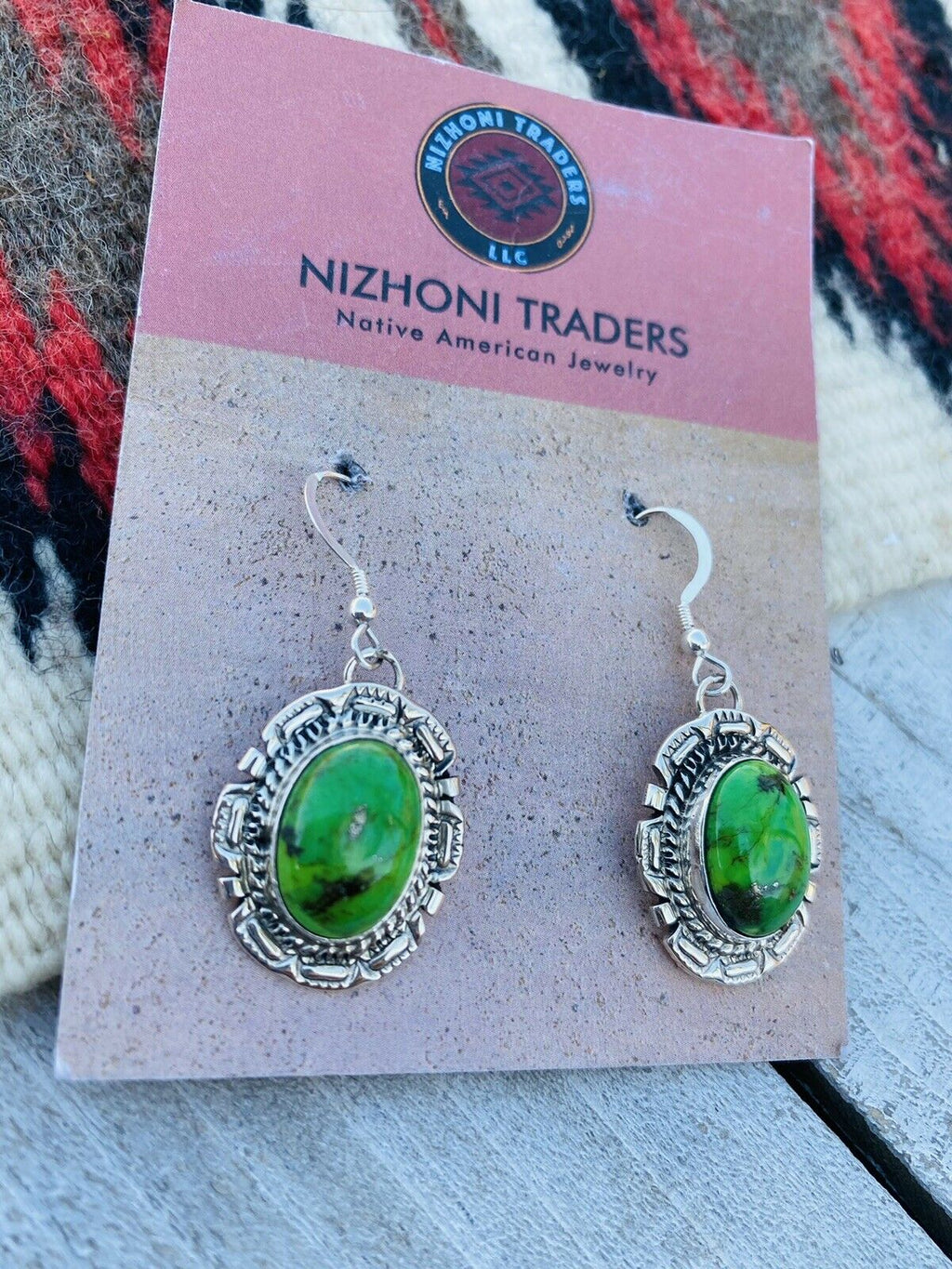 Handcrafted Sterling Silver Gaspeite Dangle Earrings Signed