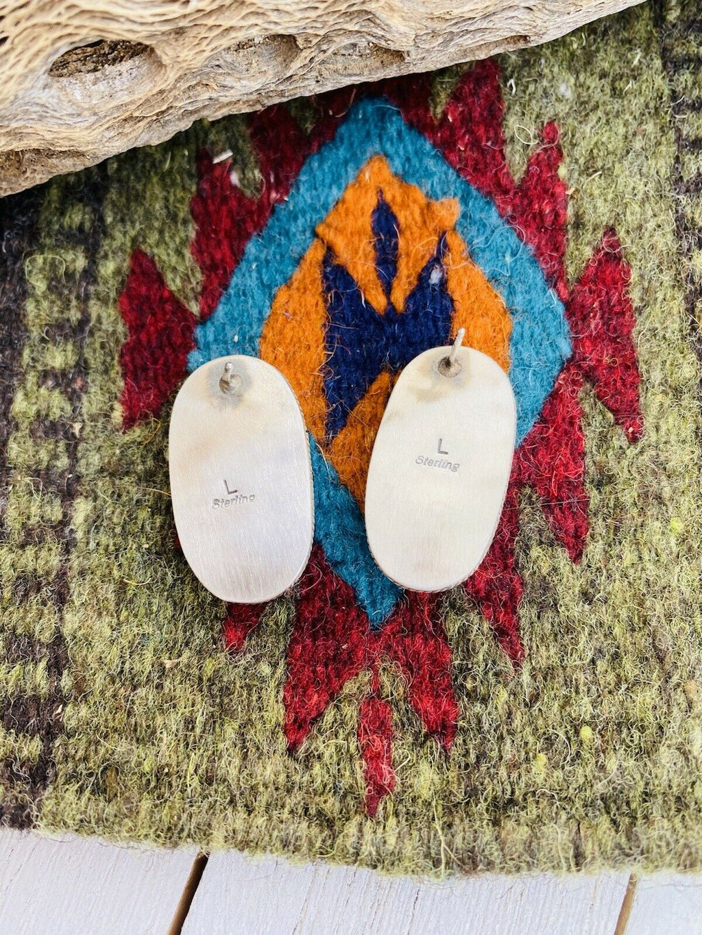 Handcrafted Turquoise & Sterling Silver Post Earrings Signed