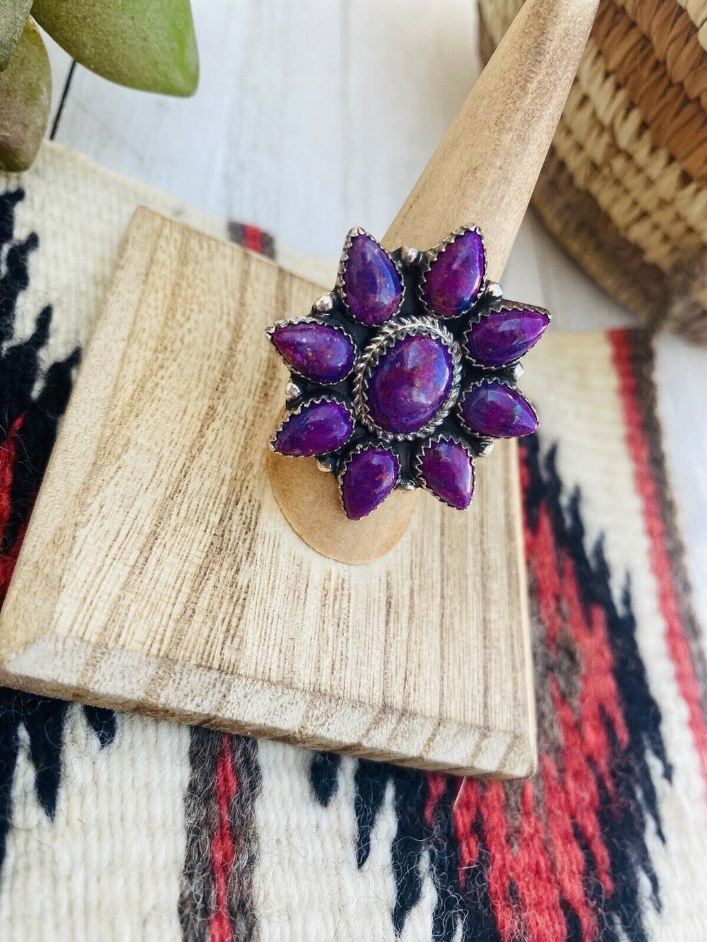 Handcrafted Sterling Silver & Purple Kingman Turquoise Cluster Ring