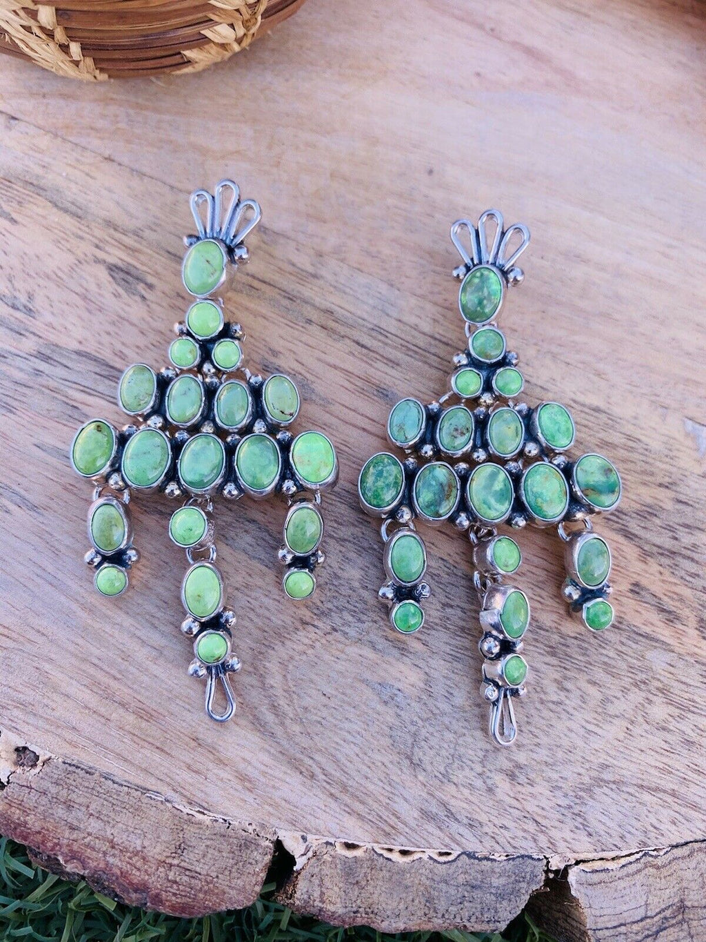 Handcrafted Sterling Silver And Sonoran Gold Turquoise Dangle Earrings Signed