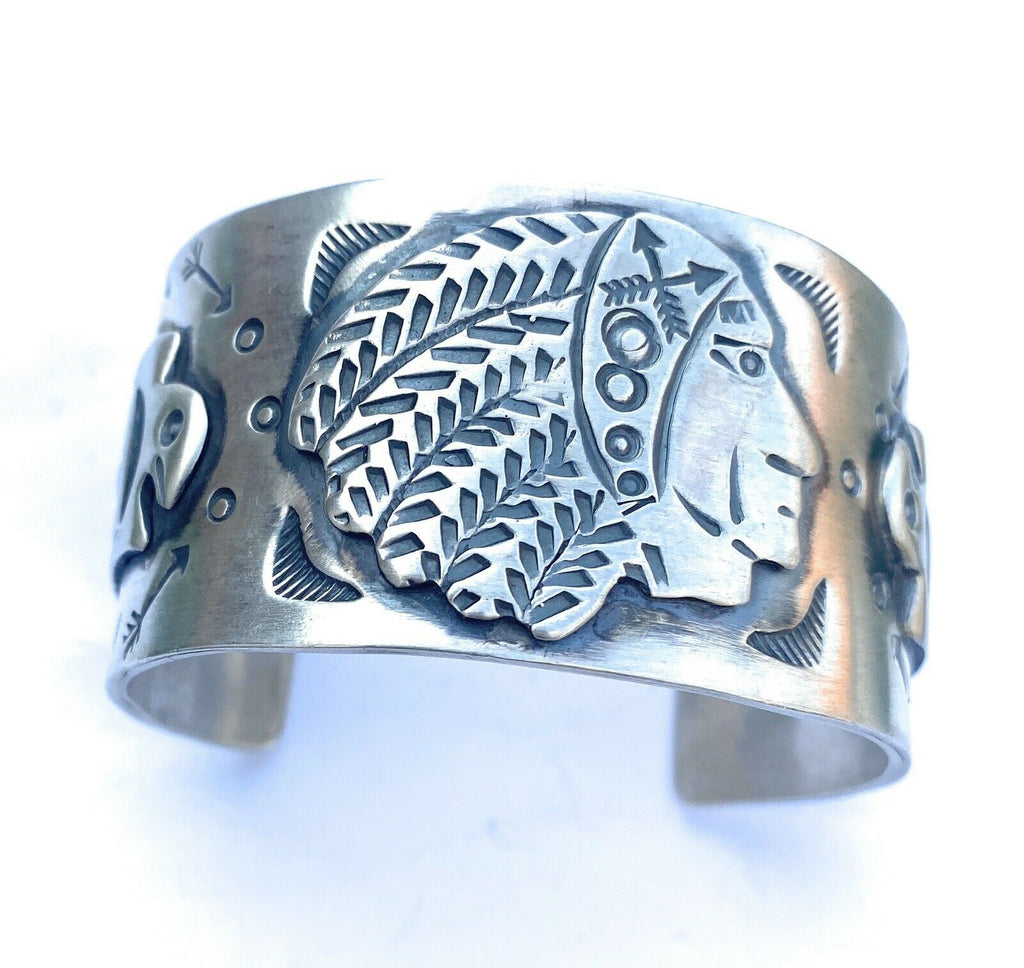Handcrafted Sterling Silver Hand Stamped Chief Cuff Bracelet