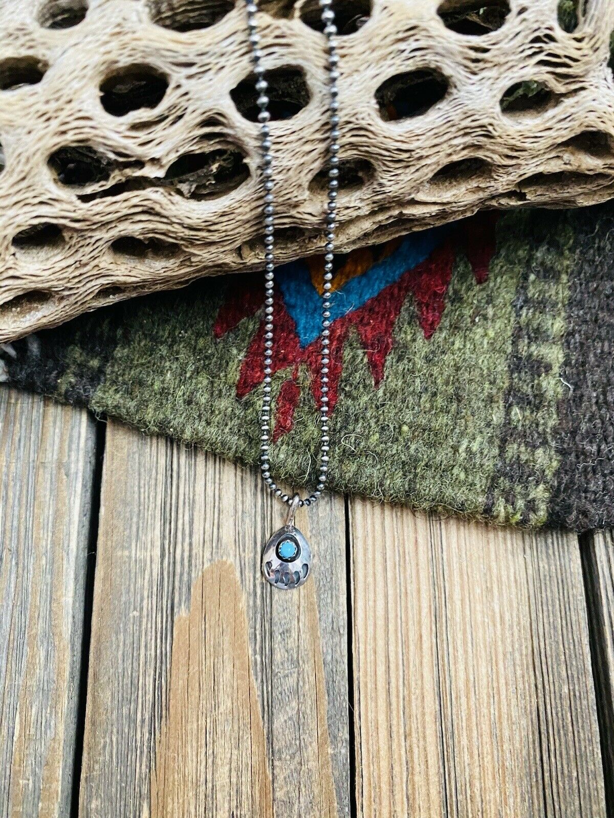 Handcrafted Turquoise & Sterling Silver Bear Paw Pendant