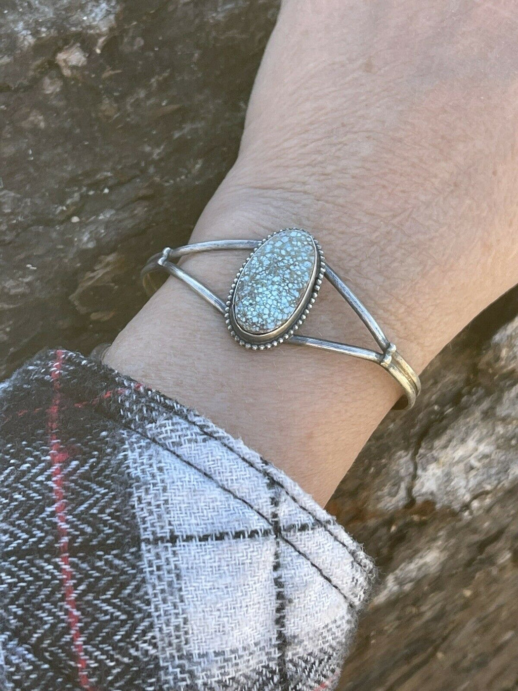 Handcrafted Sterling Silver & Number 8 Turquoise Signed Cuff Signed S.Cooke