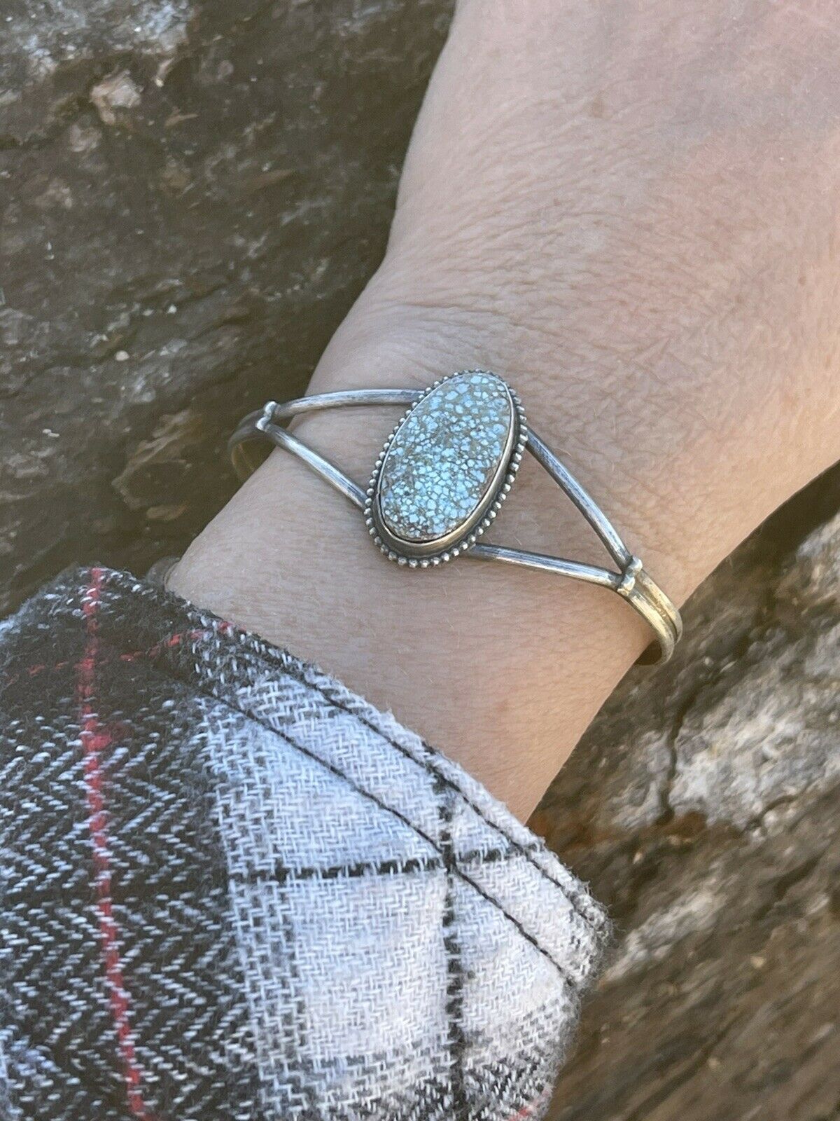 Handcrafted Sterling Silver & Number 8 Turquoise Signed Cuff Signed S.Cooke
