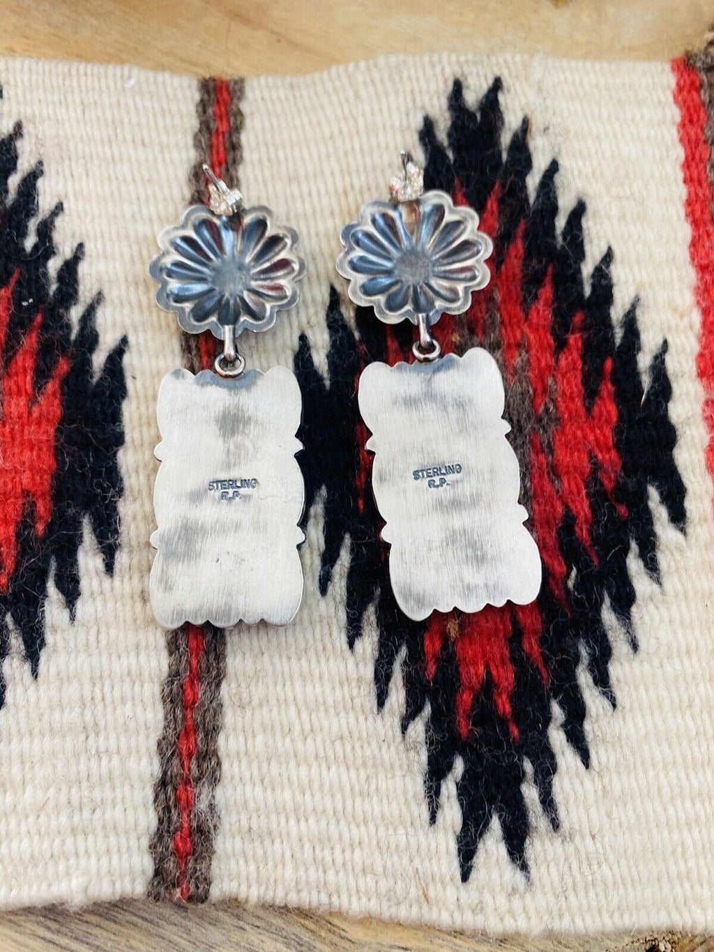 Handcrafted Turquoise & Sterling Silver Cluster Dangle Earrings Signed