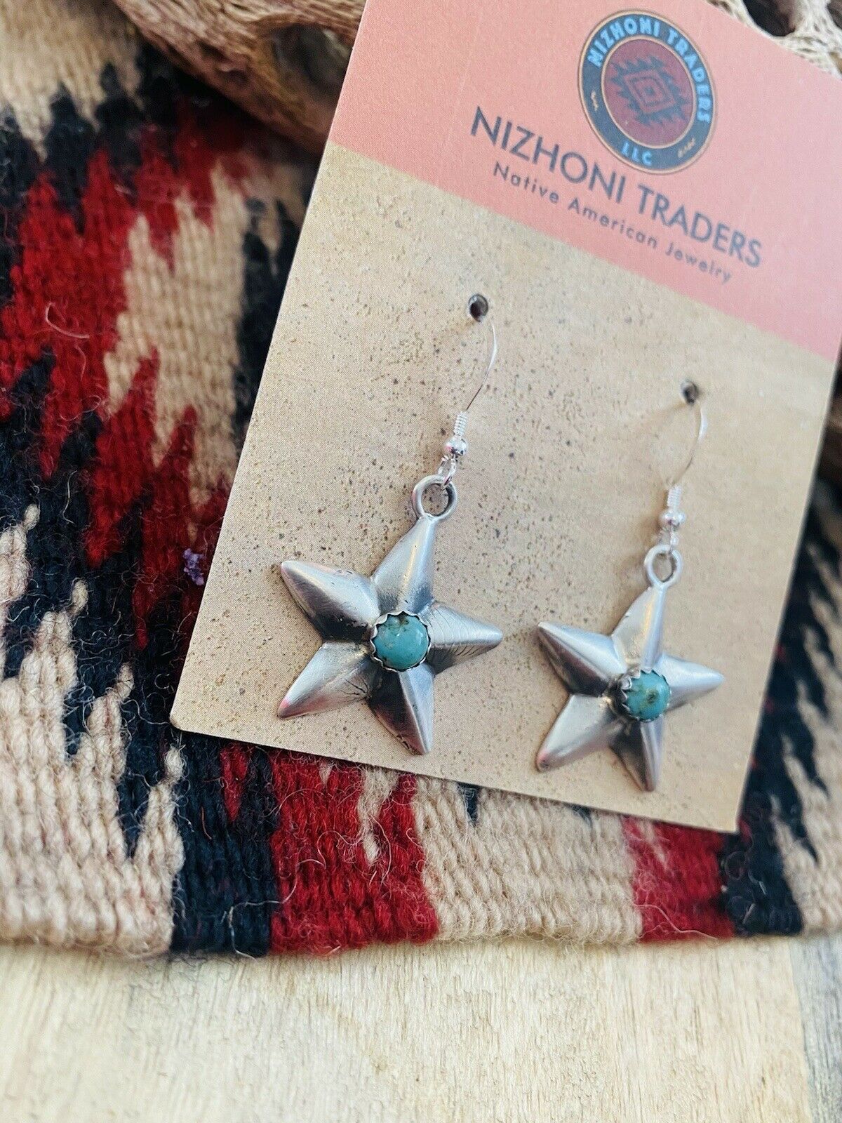 Handcrafted Turquoise & Sterling Silver Star Dangle Earrings