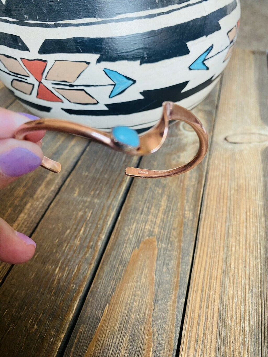 Handcrafted Turquoise & Copper Over Sterling Twisted Cuff Bracelet