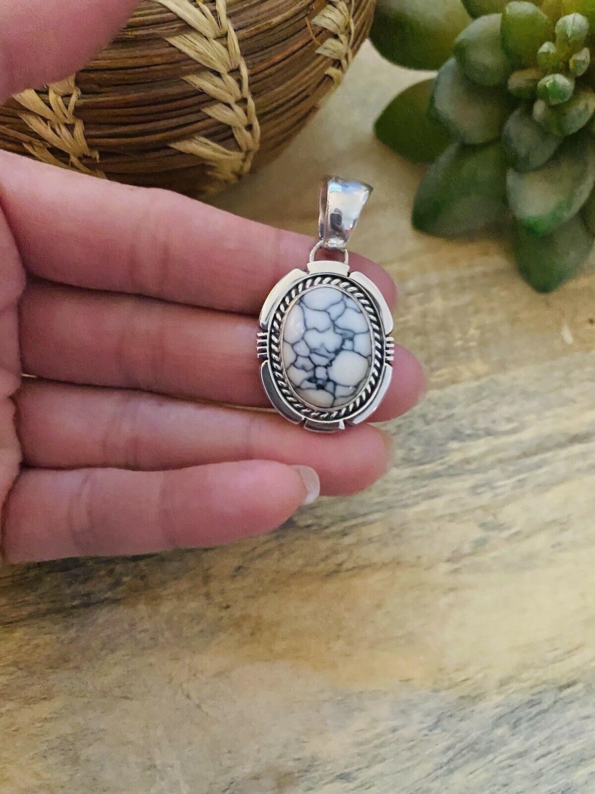 Handcrafted Sterling Silver & White Gibbsite Pendant