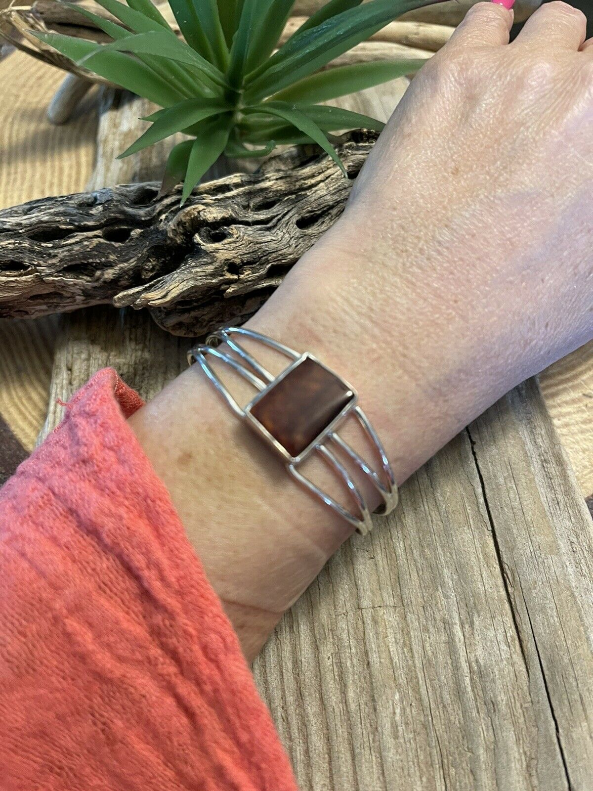 Handcrafted Spiny Sterling Silver  Bracelet Loop Cuff Stamped Begay