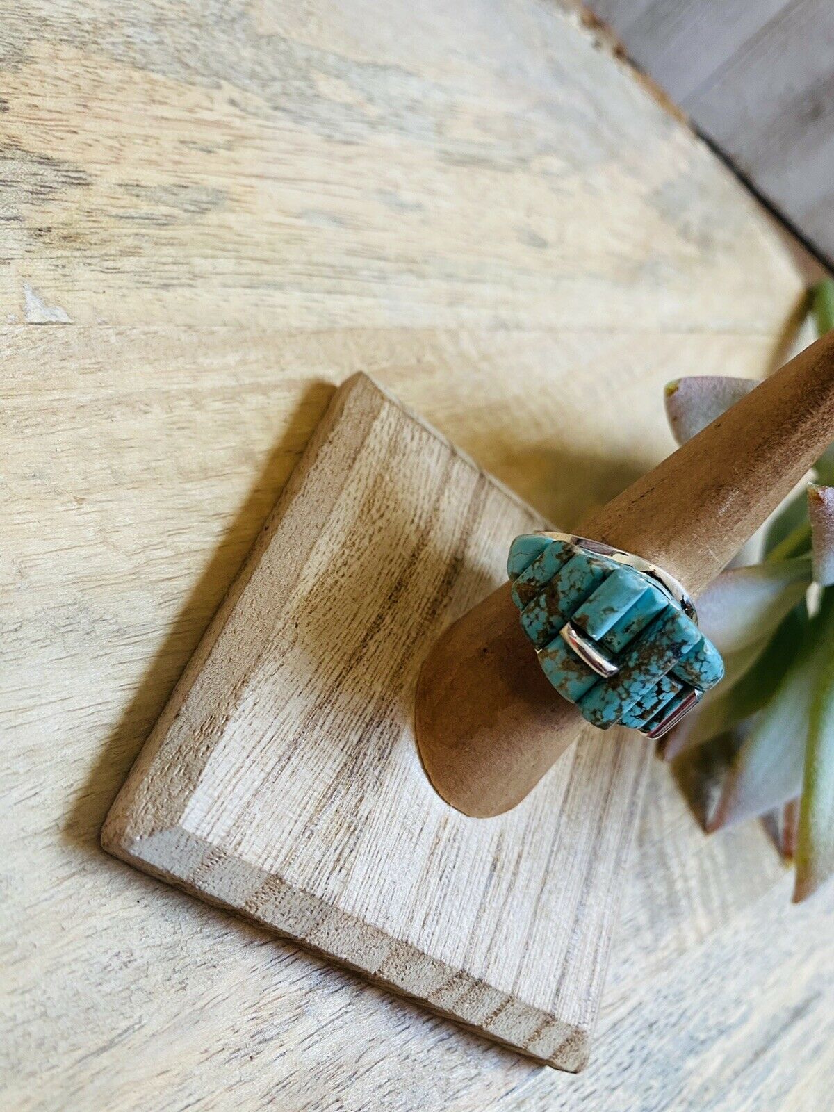 Handcrafted Turquoise & Sterling Silver High Rise Inlay Ring