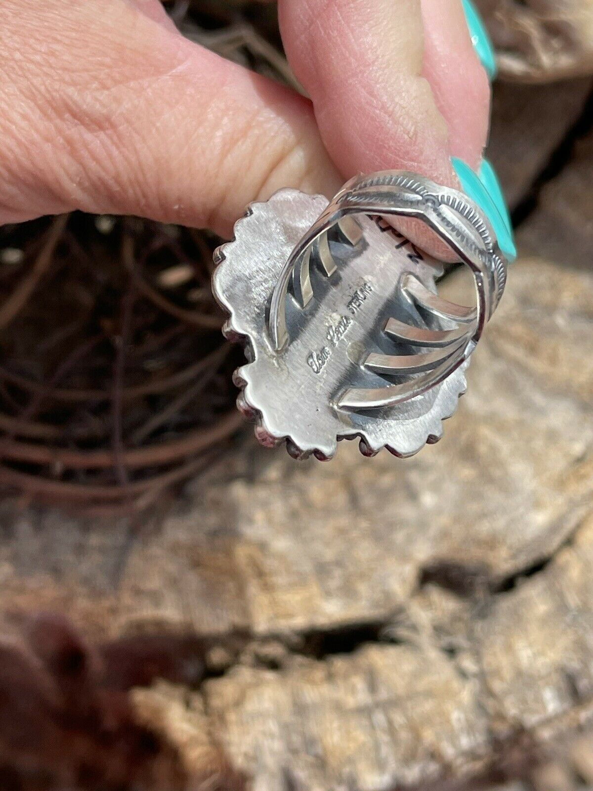 Handcrafted Sonoran Mountain Turquoise & Sterling Silver Statement Ring Size 8