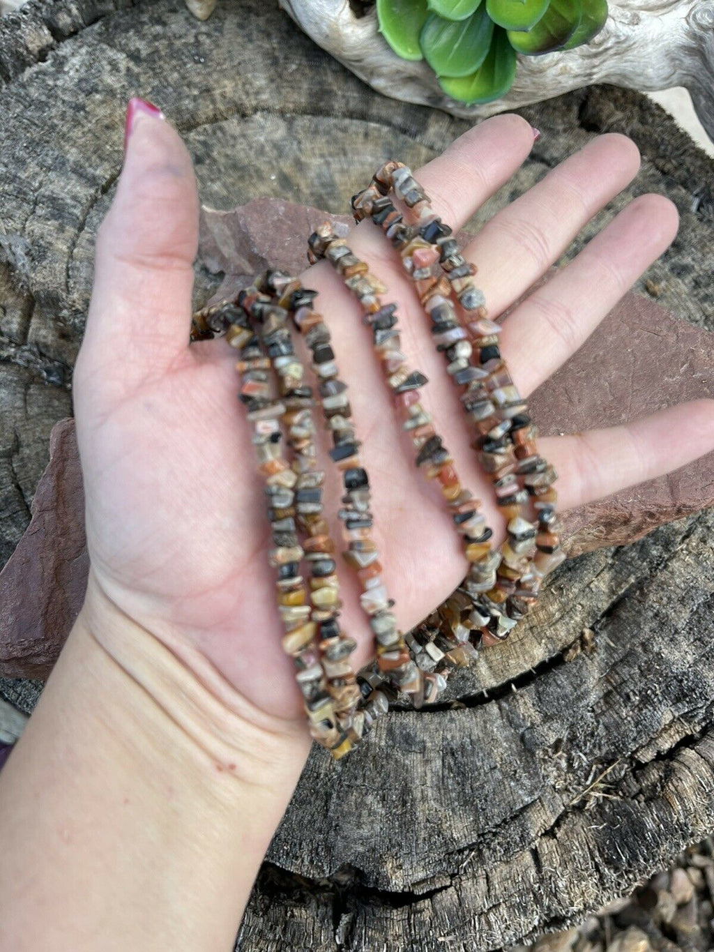 Handcrafted Sterling Silver Multi Jasper Chip Triple Strand Necklace 18”