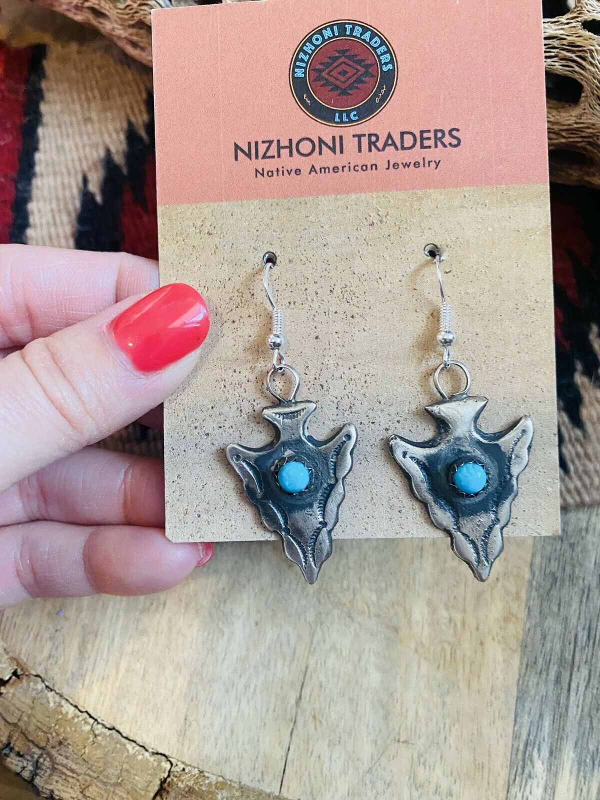 Handcrafted Turquoise & Sterling Silver Arrowhead Dangle Earrings