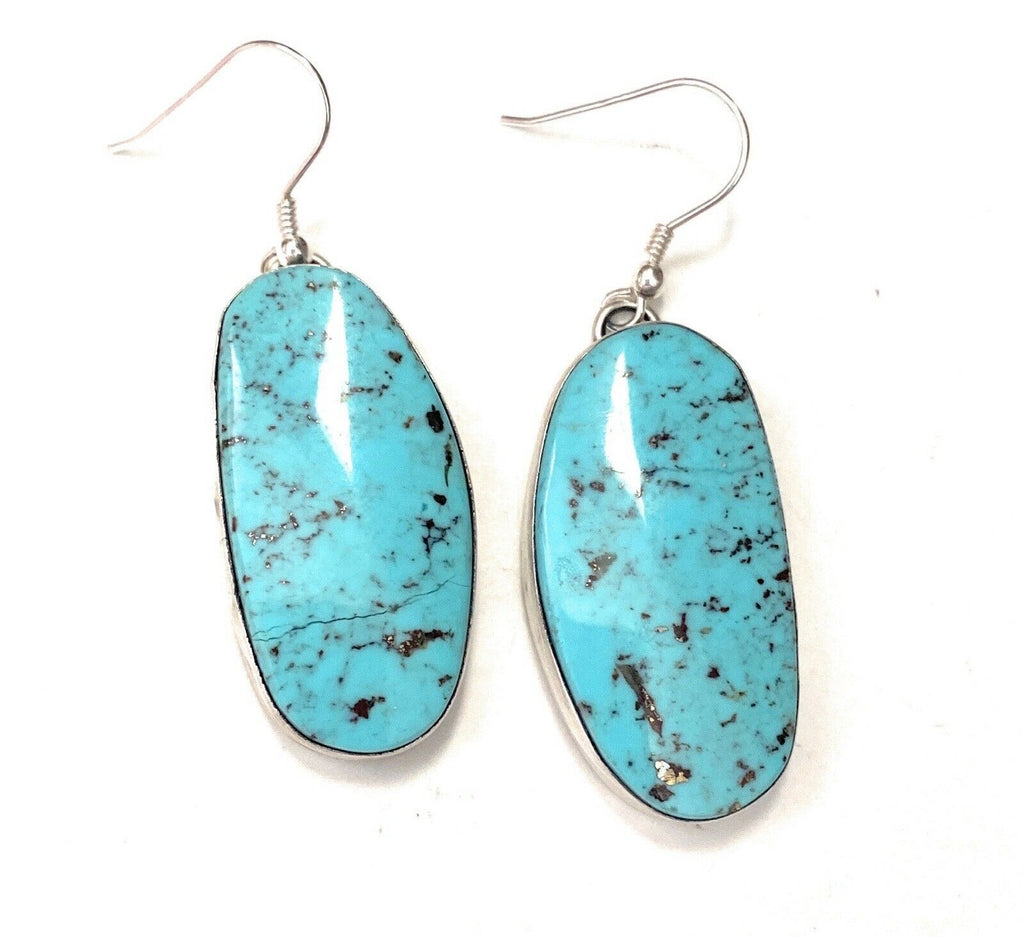 Handcrafted Kingman Turquoise & Sterling Silver Dangle  Earrings Signed