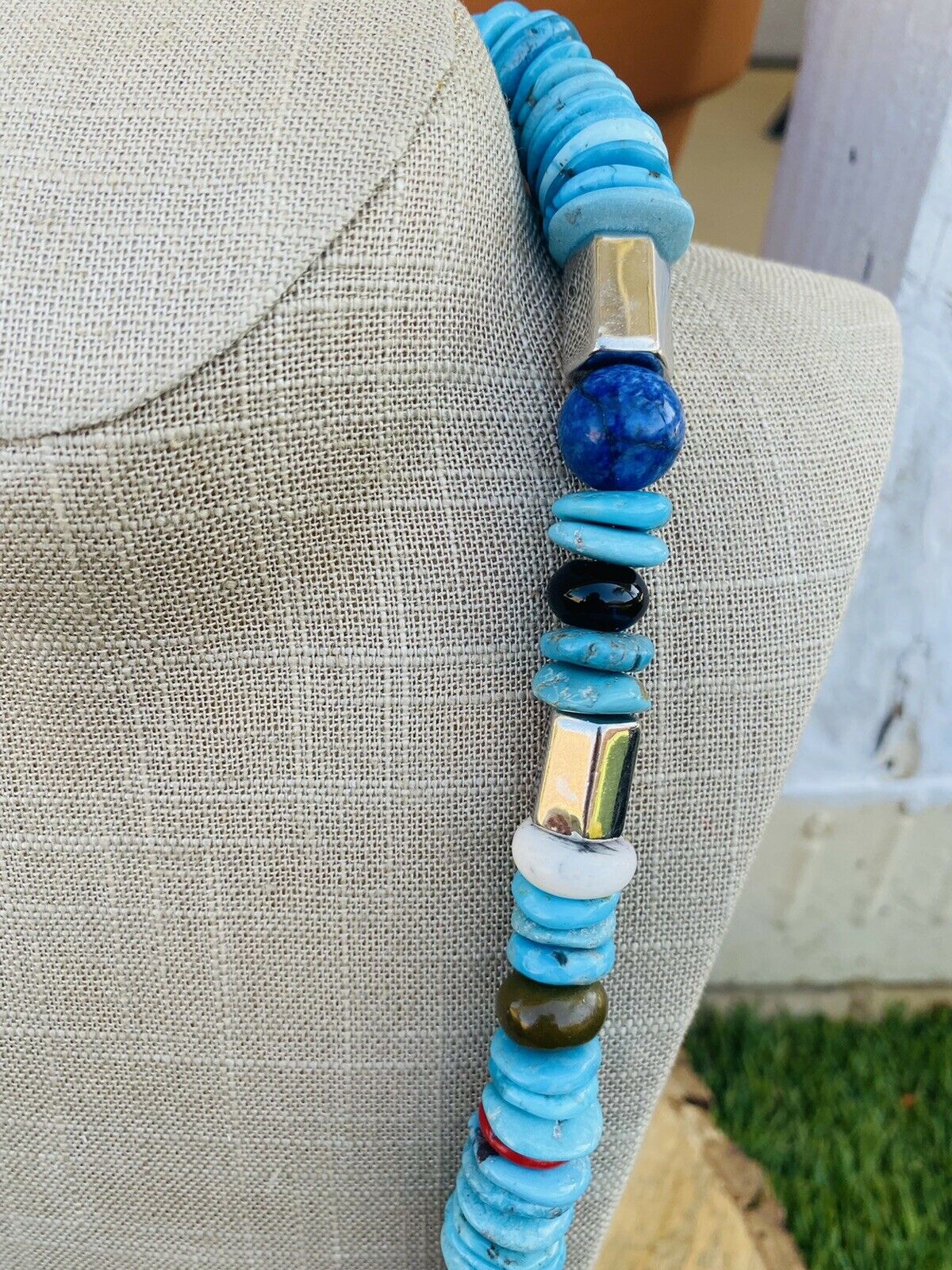 Handcrafted Vintage Sterling Silver & Multi Stone Beaded Necklace
