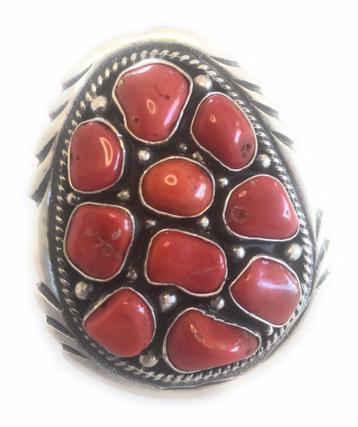Handcrafted Sterling Silver Natural Red Coral Ring Sz 7