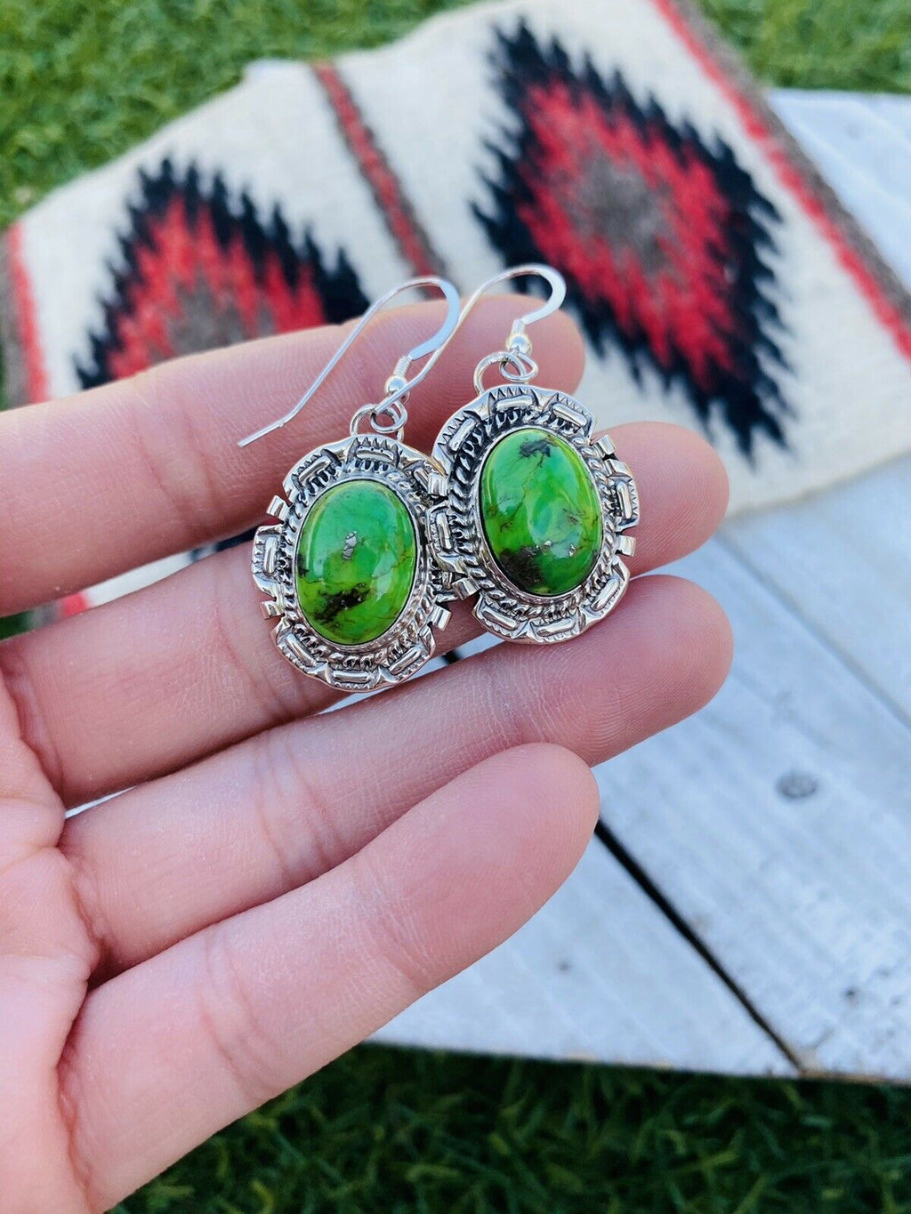 Handcrafted Sterling Silver Gaspeite Dangle Earrings Signed