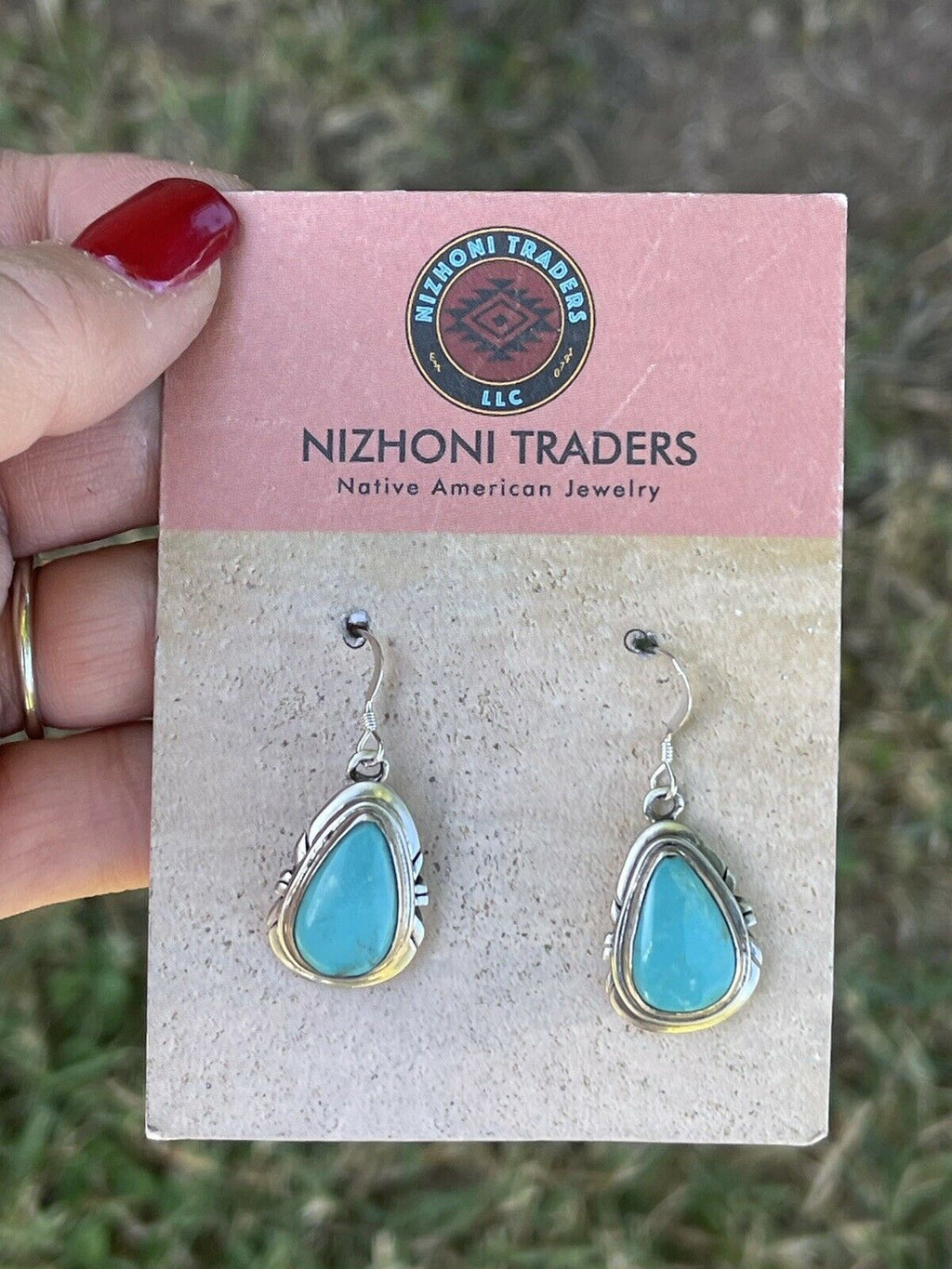 Handcrafted Sterling & Turquoise Teardrop Dangle Post Earrings Signed P. A Smith