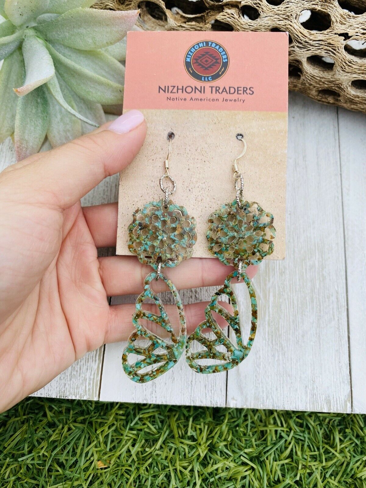 Handcrafted Turquoise & Resin Butterfly Wing Dangle Earrings
