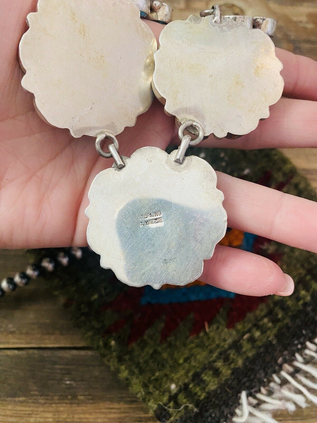 Handcrafted Natural Kingman & Sterling Silver Cluster Necklace