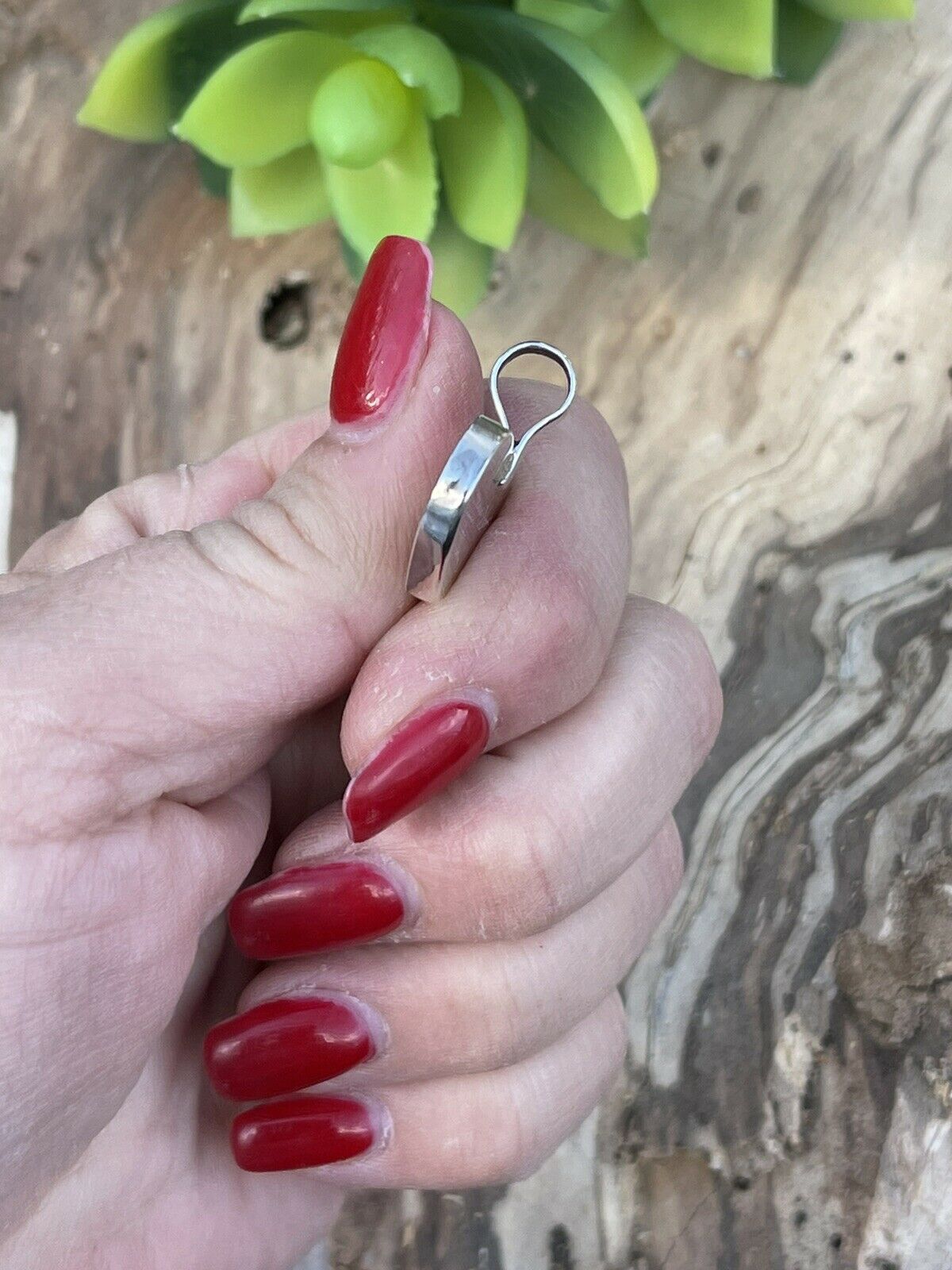 Handcrafted Iridescent Red Opal & Sterling Silver Heart Pendant
