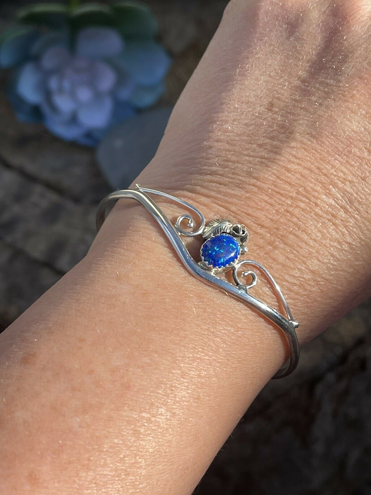 Handcrafted Sterling Silver Bright Blue Opal Bracelet
