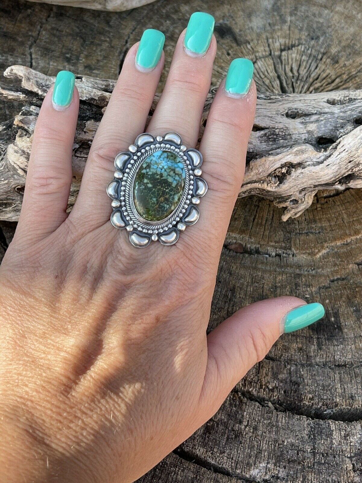 Sterling Silver Turquoise Statement Ring Size 6.5