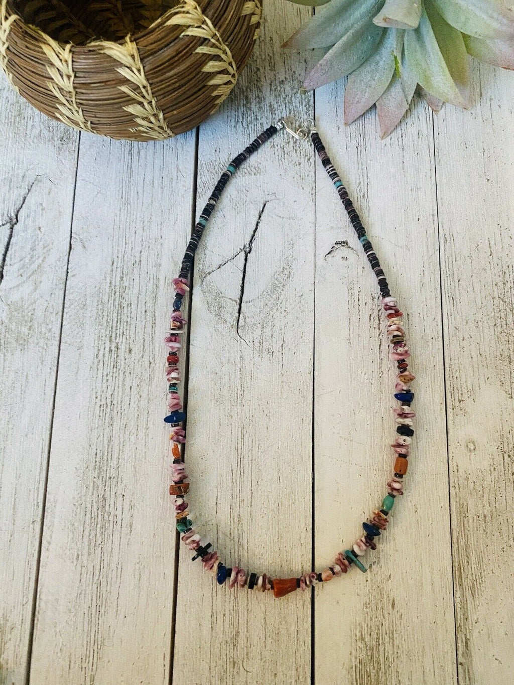 Multi Stone & Heishi Beaded 18 Inch Necklace