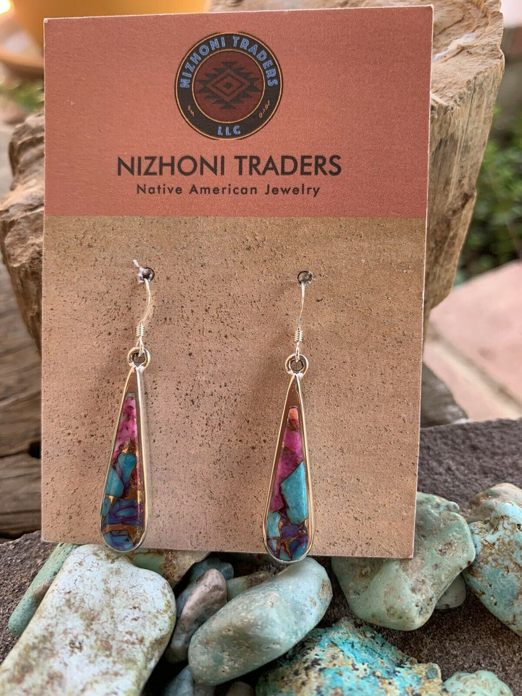 Handcrafted Pink Dream Mohave & Sterling Silver Rain Drop Dangle Earrings