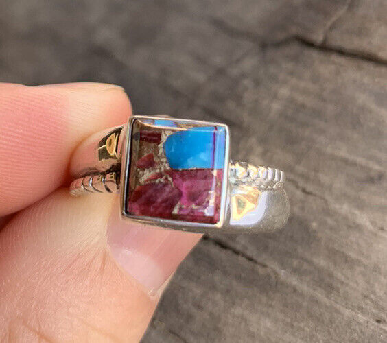 Handcrafted Pink Dream Mojave & Sterling Silver Square Stone Ring