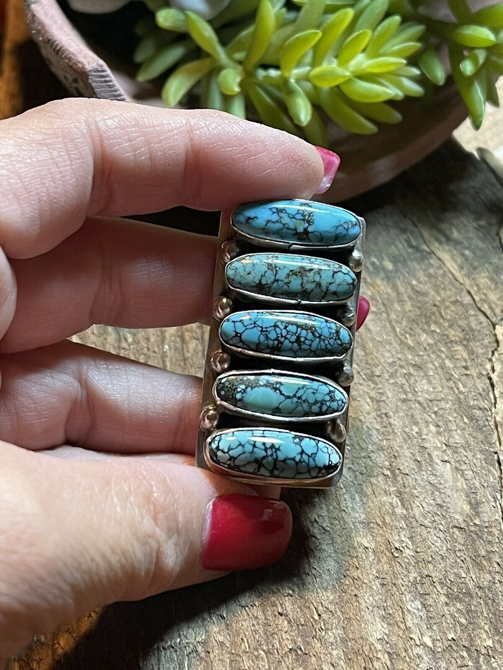 Handcrafted Blue Oval Turquoise & Sterling Silver Ring Sz 7 Signed
