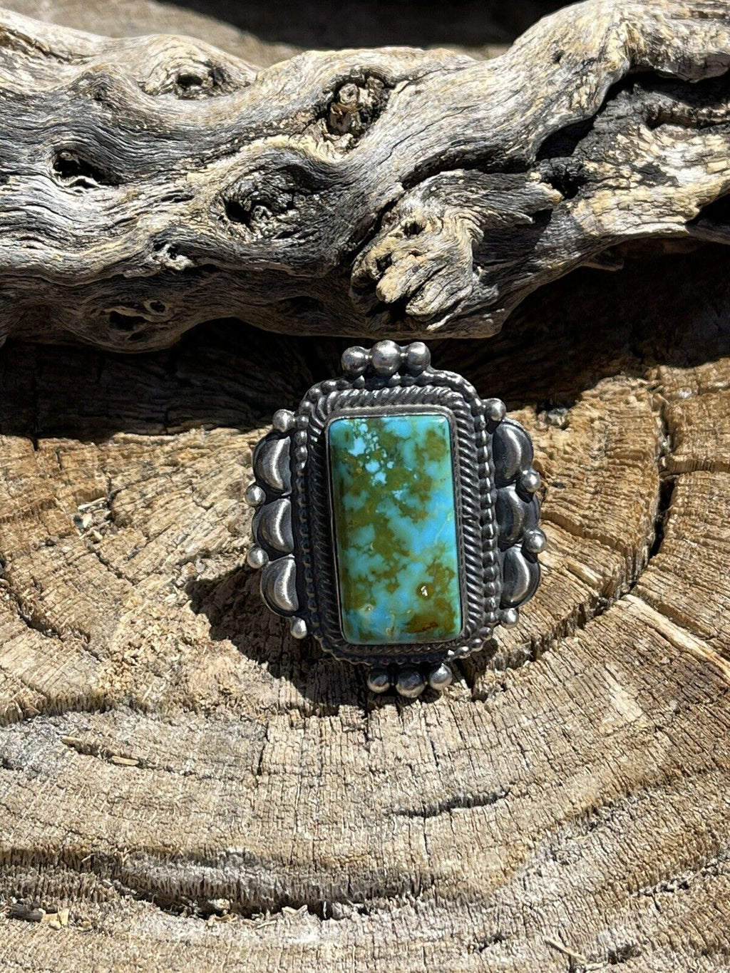 Handcrafted Sonoran Mountain Turquoise & Sterling Silver Statement Ring Size 9.5
