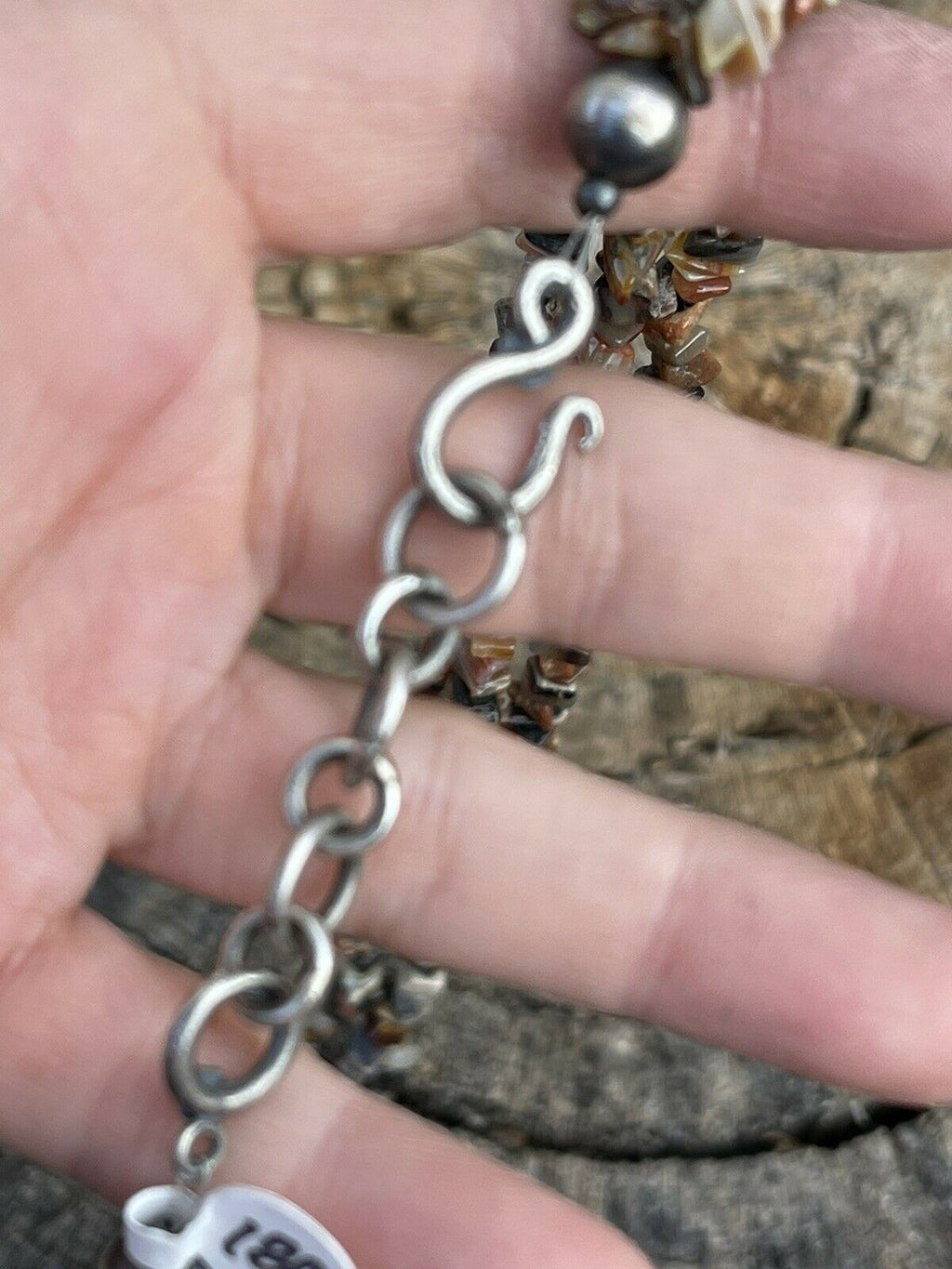 Handcrafted Sterling Silver Multi Jasper Chip Triple Strand Necklace 18”