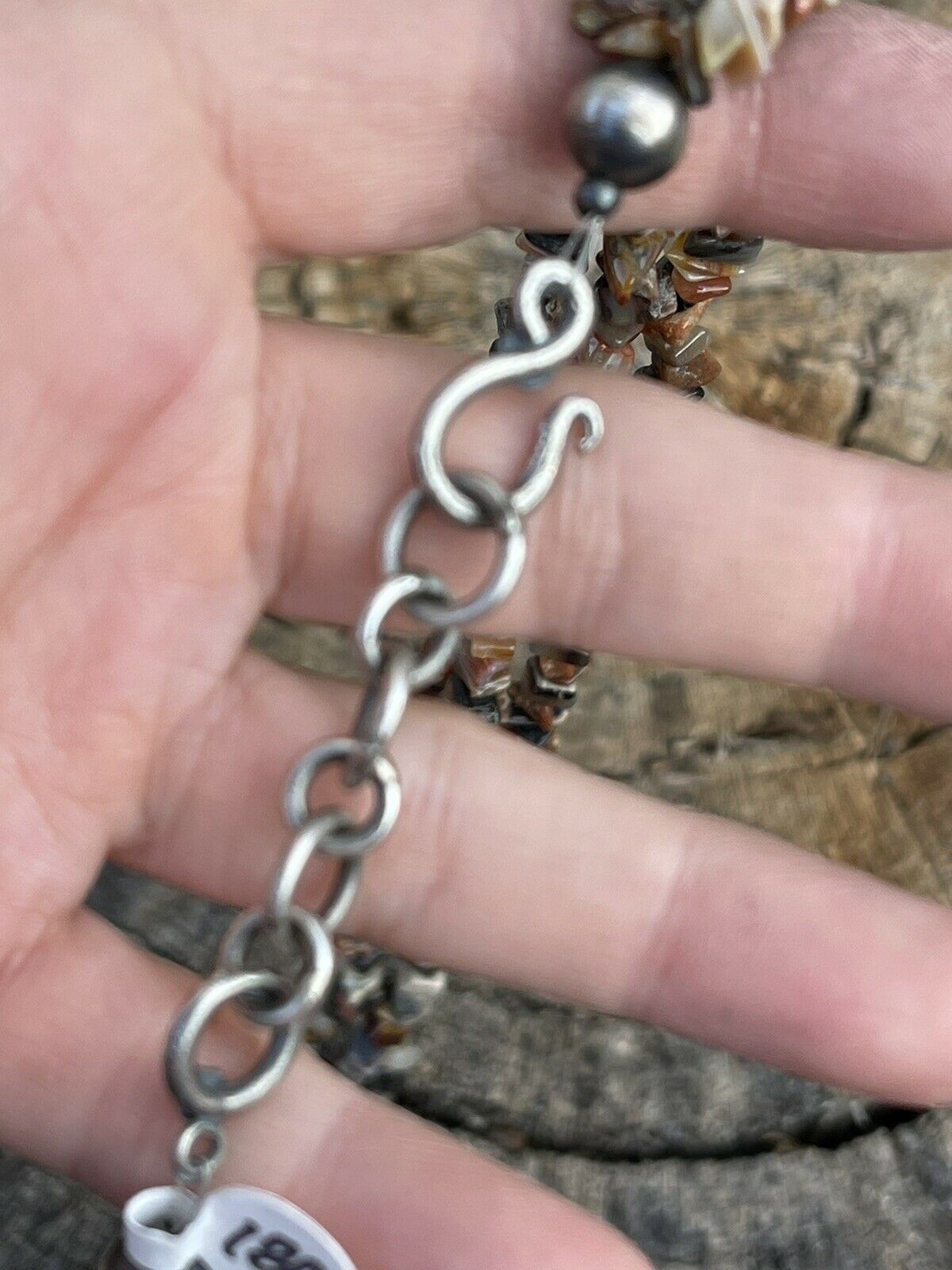 Handcrafted Sterling Silver Multi Jasper Chip Triple Strand Necklace 18”