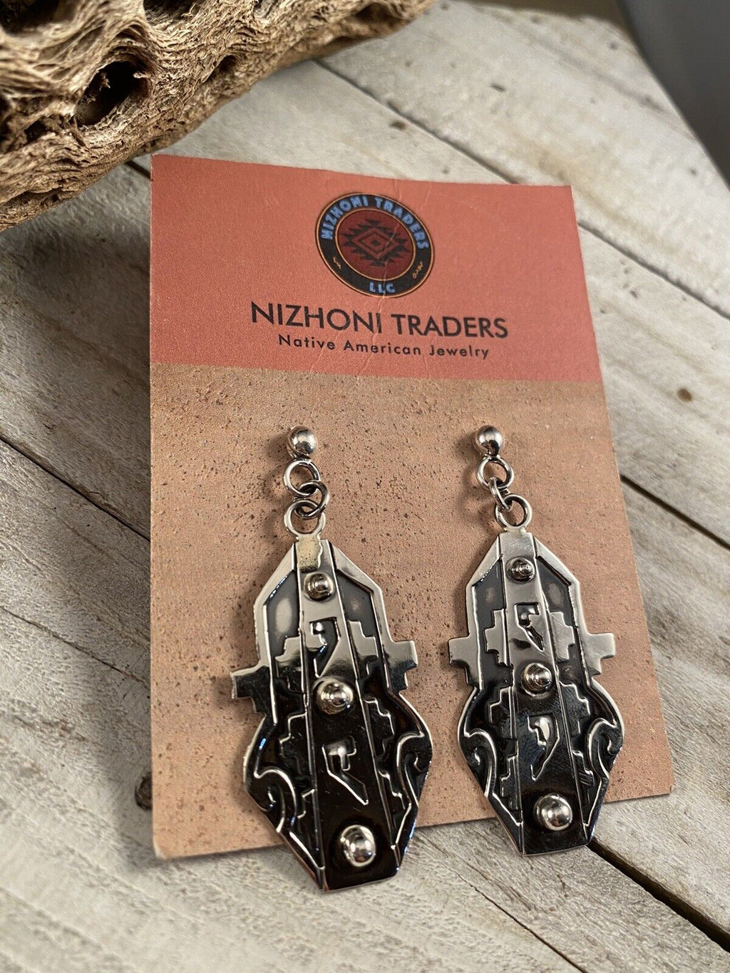 Handcrafted Hand Stamped Sterling Silver Dangle Earrings Signed