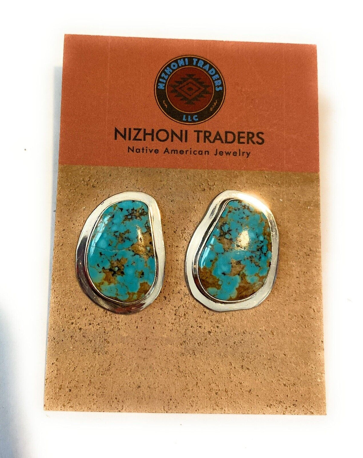 Handcrafted Royston Turquoise & Sterling Silver Post Earrings Signed