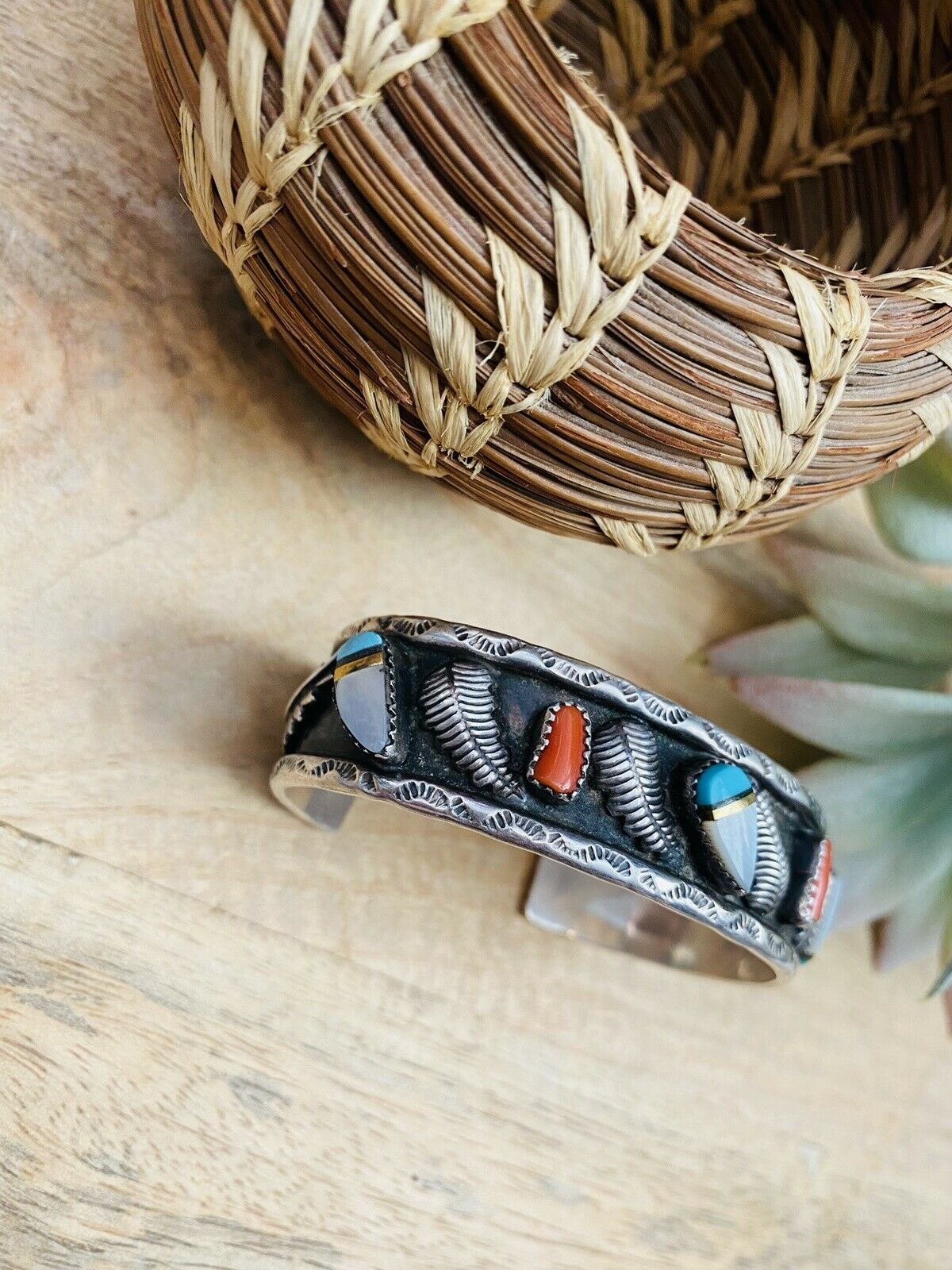 Handcrafted Vintage Multi Stone & Sterling Silver Cuff Bracelet /
