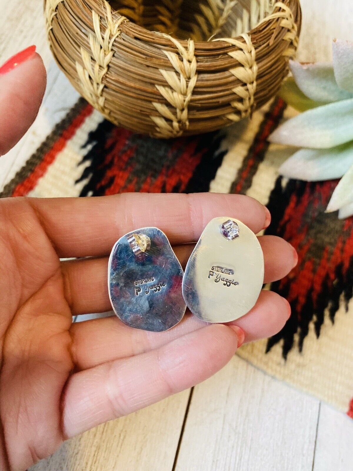 Handcrafted Royston Turquoise & Sterling Silver Post Earrings Signed