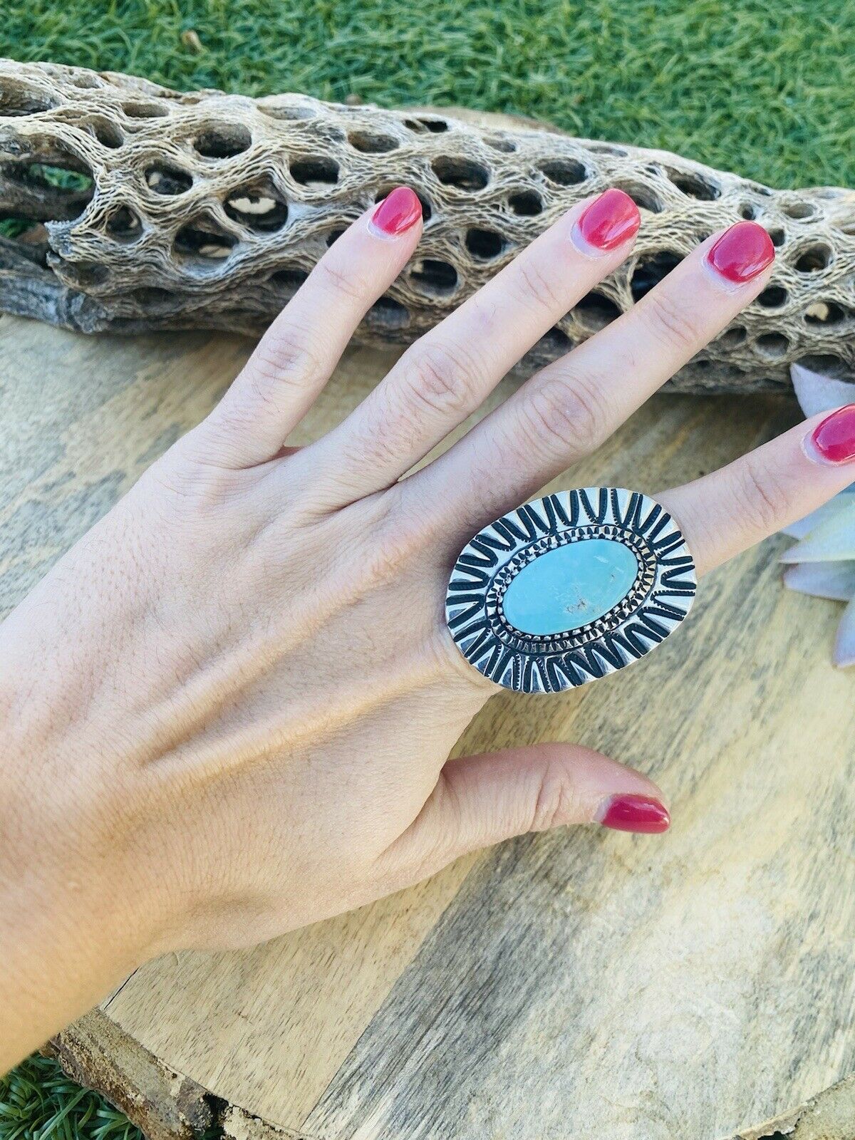 Handcrafted Royston Turquoise & Sterling Silver Ring Size 10