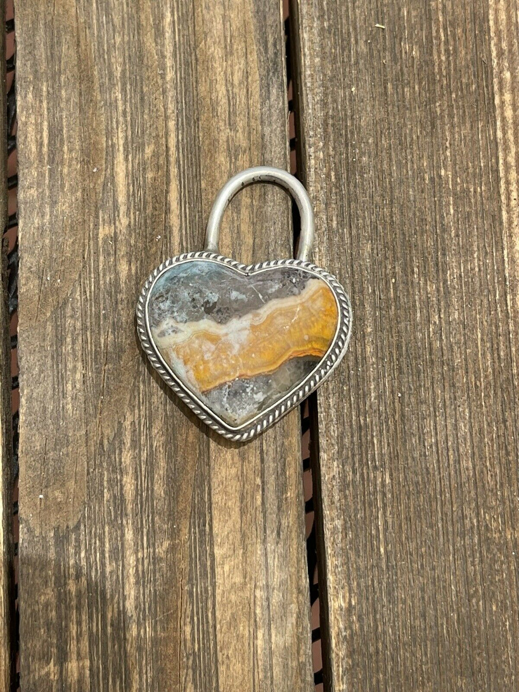 Handcrafted Bumblebee  & Sterling Silver Heart Pendant Signed