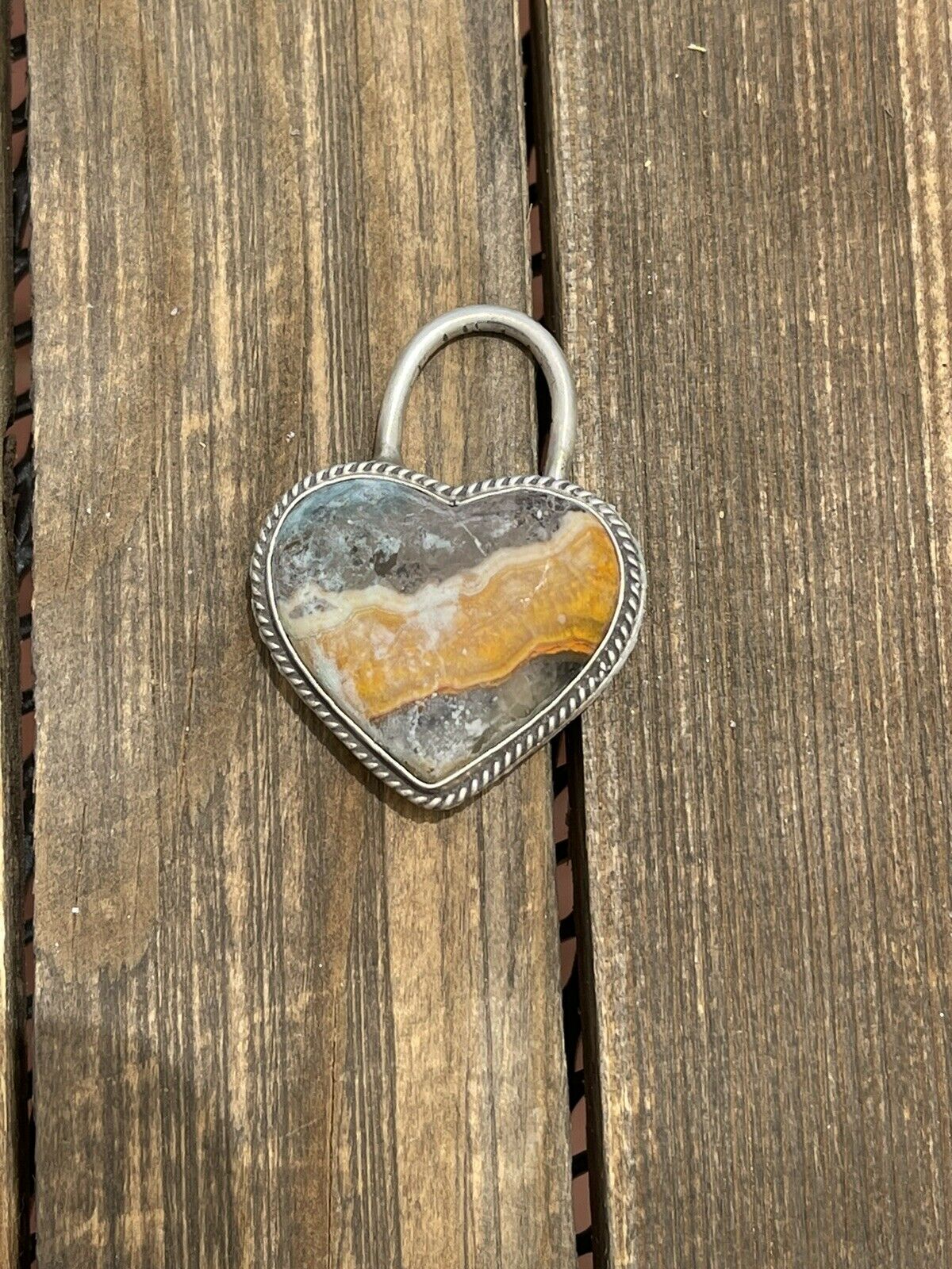 Handcrafted Bumblebee  & Sterling Silver Heart Pendant Signed