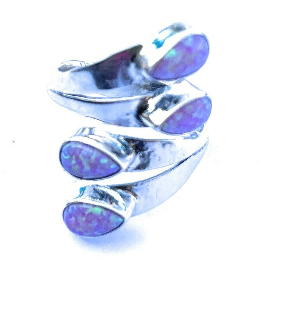 Handcrafted Sterling Silver Pink/ Purple Opal Adjustable 4 Stone Ring
